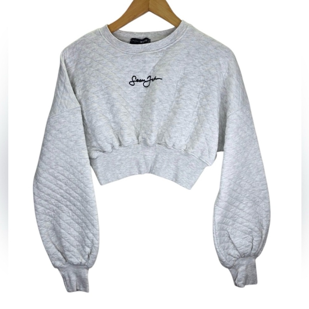 Sean John Missguided Quilted Long Sleeve Gray Womens Crop Sweater Size 4